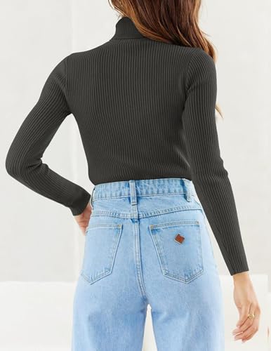Image of ZESICA Women's Turtleneck Long Sleeve Shirts 2026 Spring Trendy Tops Slim Fitted Ribbed Knit Basic Casual Sweater