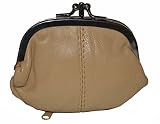 Coin Purse Double Frame with Zipper Pocket - Tan