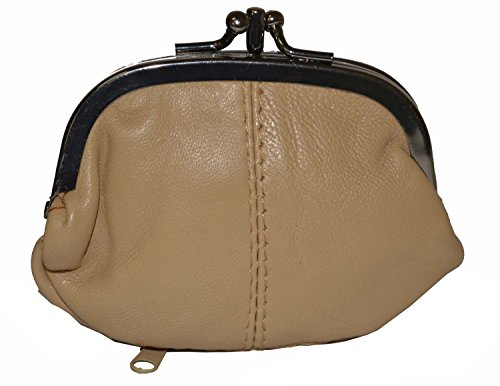 Coin Purse Double Frame With Zipper Pocket - Tan #TOP11