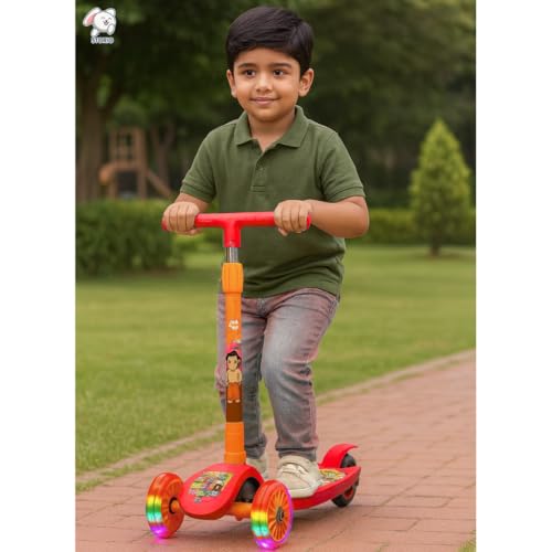 Image of Storio Chhota Bheem Foldable Kids Kick Scooter with LED Light Wheels & Adjustable Height | 3+ Years Boys & Girls | 50kg Capacity | Fun Outdoor Ride-On Toy - Red