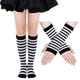 Dxhycc Girls Striped Knee High Socks and Arm Warmer Fingerless Gloves Set for Halloween Dress Up Party