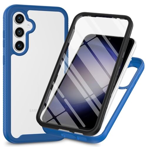 Coque en silicone rigide Samsung S25 Edge transparent bleu foncé avec film écran antichoc