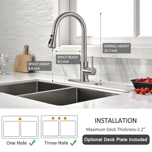 Image of Kitchen Faucet with Pull Down Sprayer Multitask Mode Single Handle High Arc Pull Out Kitchen Sink Faucet Offers Efficient Cleaning for RV (Silver)