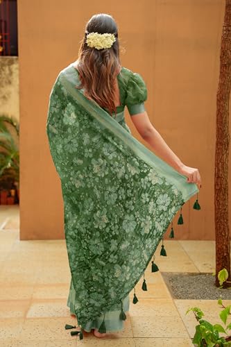 Image of MIRCHI FASHION Saree for Woman Cotton Blend Printed | Traditional Ethnic Sari for Ceremonial Use and Farewell with Blouse Piece