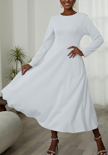 Women's Formal Church Dress Vintage Cocktail Pleated Long Sleeve A Line Dresses 1950S Cocktail Swing Maxi Dress4