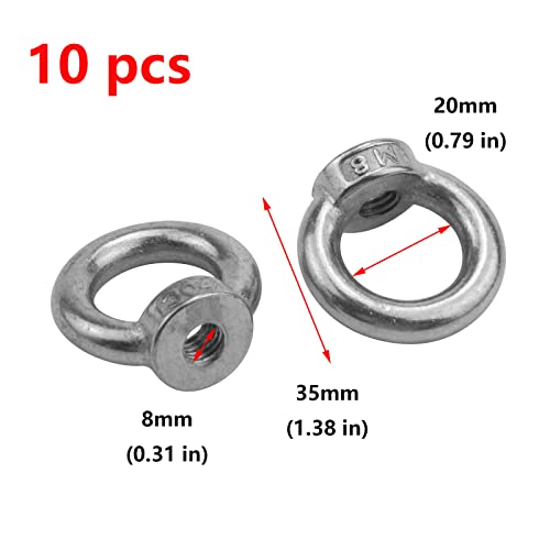 Image of Antrader 10pcs 304 Stainless Steel Ring Shape M8 Lifting Eye Threaded Nut