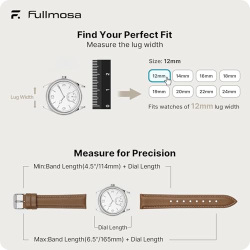 Image of Fullmosa Watch Band, Quick Release Leather Watch Strap Compatible with Samsung Galaxy Garmin for Men Women, Replacement Bands Width 12mm 14mm 16mm 18mm 19mm 20mm 21mm 22mm 24mm