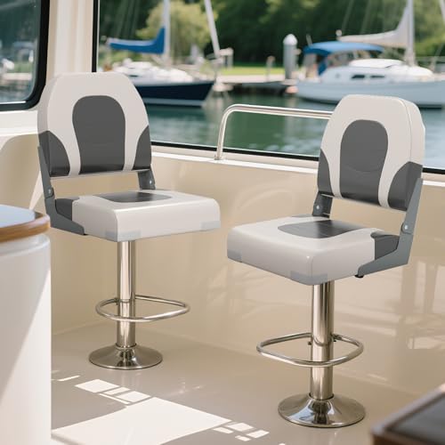 GOPLUS Lot de 2 Sièges de Bateau, Chaises Pliables Yacht Dossier Rembourrés, Similicuir Imperméable, Boulons de Montage, Sièges Capitaine pour Croisière,...