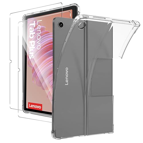 CONAPIKA Funda para Lenovo Tab Plus 11.5 Pulgadas con 2 Piezas Cristal Templado, Flexible TPU Cuatro Esquinas Anti-caíd Protección Esquina Airbag Parachoques Anti-Choque Carcasa, Transparente