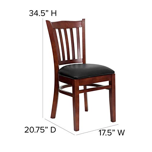 Image of Flash Furniture 4 Pack HERCULES Series Vertical Slat Back Mahogany Wood Restaurant Chair - Black Vinyl Seat