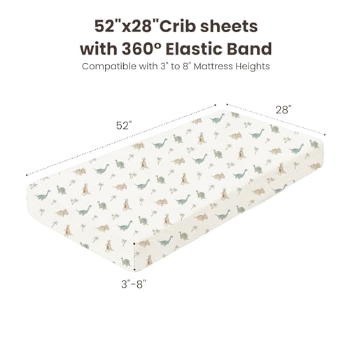Image of Konssy Muslin Crib Sheets for Boys, Soft Cotton Neutral Baby Sheets for Standard Crib Mattress 2 Pack, 52 inchx28 inch (Dino Jungle,Sage Dino)
