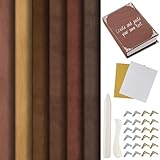 Book Binding Cloth Materials Kit, Includes 12''x16'' Velvet Bookcover Fabric 24 Decorative Corner 2 Iron on Vinyl Sheet Bone Folder Tool, Backing Paper, for Old Book DIY Craft Supplies(Brown Series)