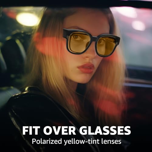 LVIOE Night Driving Glasses for Women Men Fit Over Night Vision Glasses Anti Glare Polarized Wraparound Eyewear N30912