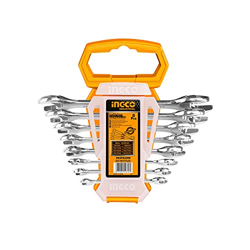 INGCO Open End Wrenches Set,Spanner Set with Wrench Organizer,8 Pieces,6-19mm HKSPA2088