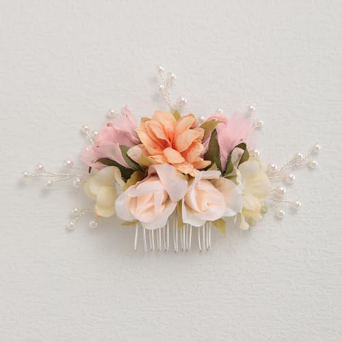 Peine para cabello de boda con flores de tela hecho a mano miniatura 2