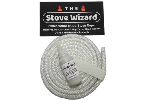 The Stove Wizard White Stove Rope Kit 10mm x 2.5m with Large 50ml Adhesive for Wood Burning Stoves
