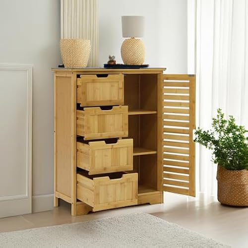 Veikou BAMBOO STORAGE CABINET Bathroom Floor Storage Cabinet With 4 Drawers, Freestanding Bamboo Cabinet thumb #5