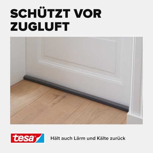 tesa Insulation Zugluftstopper für Glatte Böden - Zuschneidbare Türdichtung zum Schutz vor Zugluft - Anthrazit - 95 cm x 25 mm, kürzbar