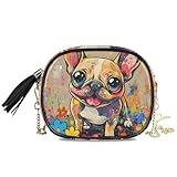 KLL Bolso cruzado pequeño con diseño de perro francés para hombre, impermeable, con correa ajustable, para comer