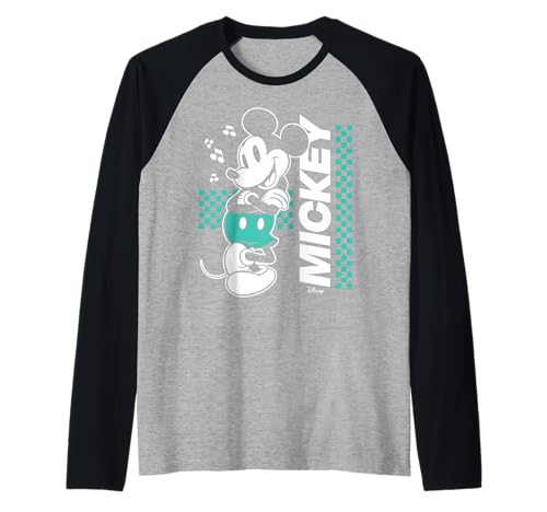 T-shirt baseball Mickey pour adulte style raglan à motif damier Disney