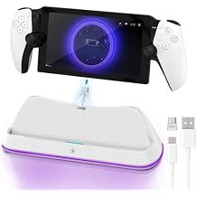 AceGamer Charging Stand for PlayStation Portal, Enhanced Stability Charger Dock or Station with On/Off RGB Light and Type-C Cable, Pogo Pin Adapter and 30 Comfort Angle Design for PS Portal White