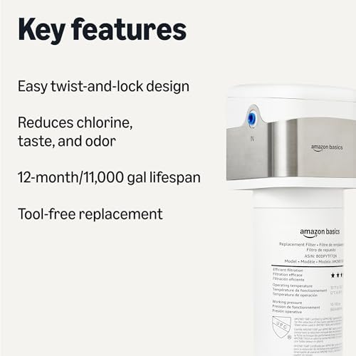 Amazon Basics 언더 싱크 정수 필터 시스템, NSF/ANSI 42 및 372 인증, 쉬운 트위스트 앤 락 디자인, 39,000L(11,000갤런), 1년 사용 수명, 화이트 — 사진 2