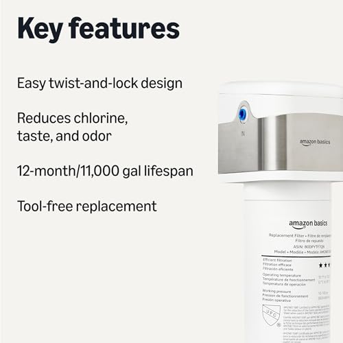 Image of Amazon Basics Under Sink Water Filter System, NSF /ANSI 42 & 372 Certified, Easy Twist-and-Lock Design, 11,000 Gallons, 1 Year Service Life, White
