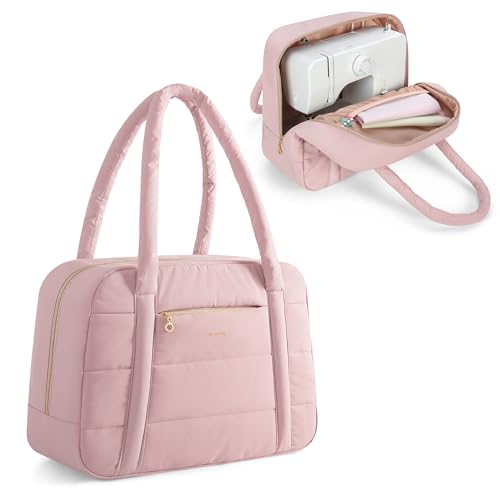 Teamoy Puffer Sewing Machine Carrying Case, Sewing Machine Tote for Most Standard Sewing Machines and Accessories, Pink