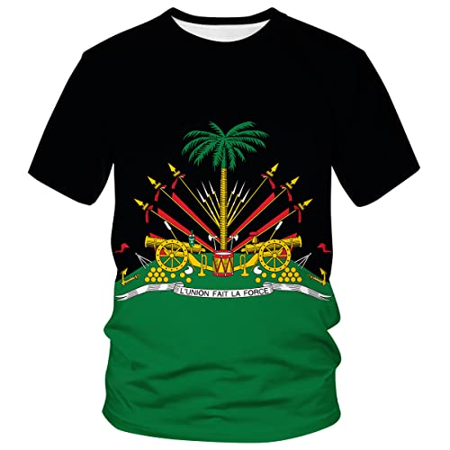Lurhonp Haiti Haitian Flag Novelty Print Short Sleeve T-Shirt,Color2,XL