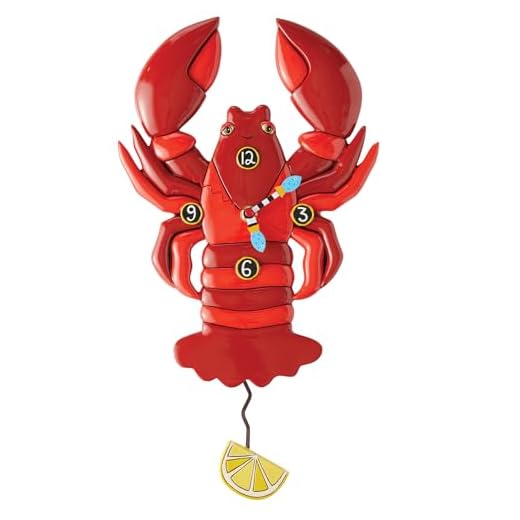 Enesco Allen Designs DaPinci Red Lobster Wall Clock - Battery Operated Pendulum Analog Clock, Stone Resin Decorative Clocks for Walls Home Decor Kitchen Clocks, 12.2 Inch