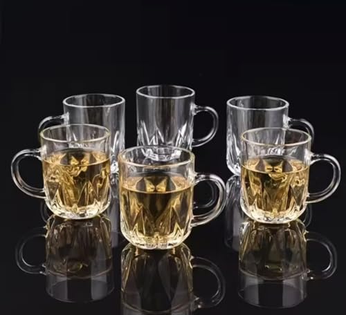Image of IndusBay Pack of 6, 230 ML Square Borosilicate Glass Tea Cups Clear Glass Tea Coffee Mugs with Handle, Microwave Safe, Clear