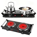 iMounTEK Electric Double Burner 1800W Portable Heating Hot Plate Stove Countertop RV Hotplate with 5 Temperature Stepless Adjustments Compact Portable Handles for Home Camp/Black