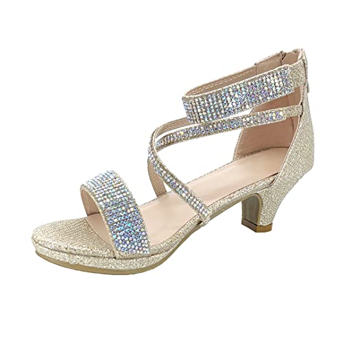 Image of ABSOLEX Girl's Toddler /Little Kid /Big Kid Cross Strappy Open Toe Rhinestone Dressy Low Heel Dress Up Pump Sandal