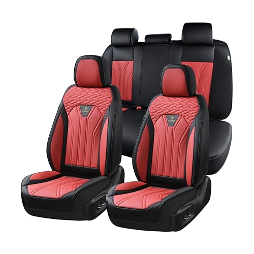 Image of FLORICH Leather Seat Covers, Car Seat Covers Full Set, Car Seat Protectors 5 Seats, Automotive Seat Covers Driver Seat Covers Fit for Most Cars Trucks SUV-Black&Burgundy