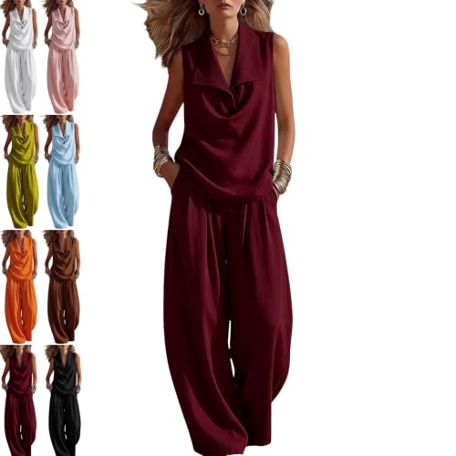Conjunto de 2 piezas para mujer con chaleco de botones y pantalón palazzo de cintura alta