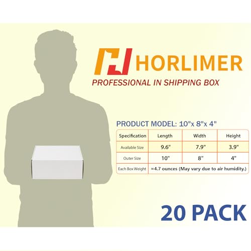 Image of HORLIMER 10x8x4 inches Shipping Boxes Set of 20, White Corrugated Cardboard Box Literature Mailer