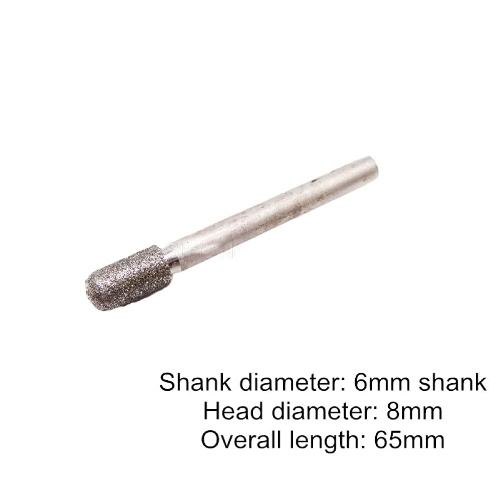 Diamante per lucidare la punta 5 pezzi 6 mm gambo diamante cilindro rotondo fresa rotante testa di rettifica incisione incisione abrasivo cilindrico punte montate internamente(12mm Head Diameter)