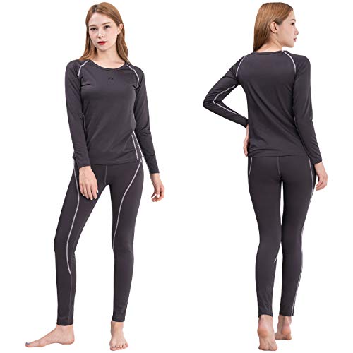 FITEXTREME Womens MAXHEAT Fleece Long Johns Thermal Underwear Set Grey S