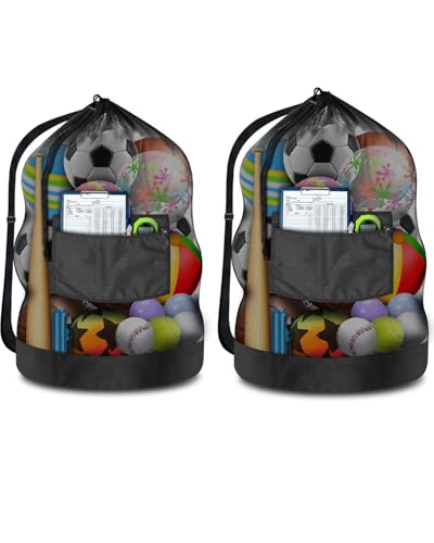 2PCS Heavy Duty Soccer Ball Net Bag, 100L Extra Large Capacity 10-12Balls