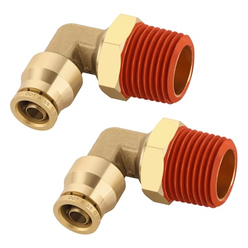 Boeray 3/8" Quick Push to Connect Fittings Brass 90 Degree Union Swivel Elbow Joint DOT Approved 3/8" Tube OD x 1/2" NPT Thread Air Brake Line Adapter Air Suspension Kit for Car Truck Trailers 2pcs by boeray - Used condition - US$13.61