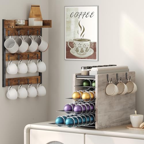 Image of YATINEY Coffee Pod Drawer Holder, 72 Pods Large Capacity, 4 Tier Holder for Vertuo, Coffee Pod Organizer for Countertop, Storage Rack for Nespresso Vertuo Pods, Space Saving, Greige KH06BG