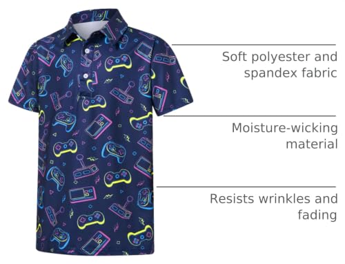 Cuddomper Boys Golf Polo Shirts Hawaiian Clothes Fashion Games Console Short Sleeve Size 7 Size 8 Kids Neon Cool School Uniform - image 4