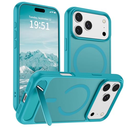 SUPFINE Magnetic for iPhone 17 Pro Max Case (Built-in Invisible Kickstand)(Compatible with MagSafe)(Military Grade Drop Protection) Translucent Matte Shockproof Phone Cover,Lake Blue