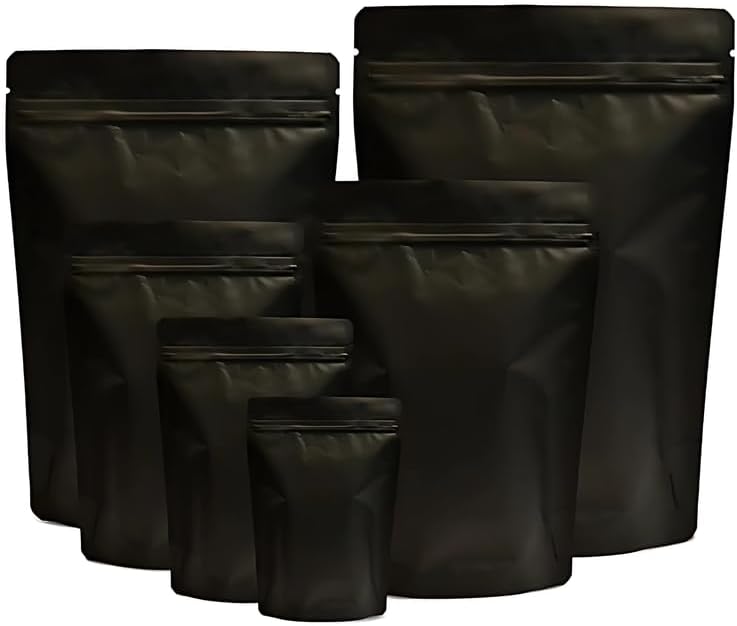 Matte Black Reusable Zip Lock Stand Up Pouches | Size: 200mm x 300mm | Capacity: 1 KG | Pack of 100 | Durable, Airtight, Multi-Purpose Kitchen Storage Pouch for Food & Snacks