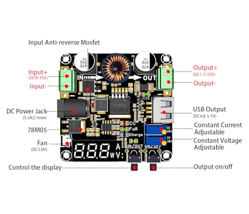 DC-DC Buck Converter Step Down Voltage Regulator Adjustable DC12V/24V/30V DC8V-35V to DC1.3V-32V 5V 12V 24V 5A Power Supply Volt Reducer Transformer Module Board 5