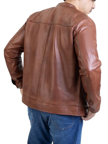 Image of Jild Classical Single Piece Lambskin Leather Jacket Men - Everyday Wear Snap Tab Collar Men's Motorcycle Leather Jacket