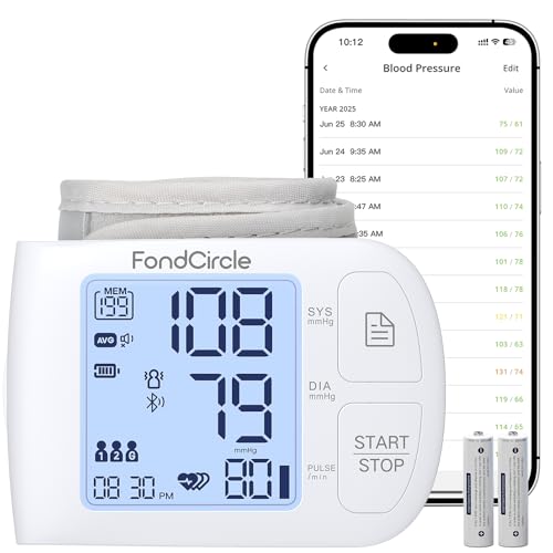 FondCircle Wrist Blood Pressure Monitor, Bluetooth Automatic Blood Pressure Cuff for Home Use, Talking Digital Machine with Smart App Sync, 3-User Mode 398 Memory, (5.3"-8.5" in Cuff)