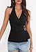 PRETTYGARDEN Womens Halter Top 2026 Spring Tie Wrap Sleeveless Ruched V Neck Fitted Summer Tops Backless Fashion Y2k Clothes (Black,Small)