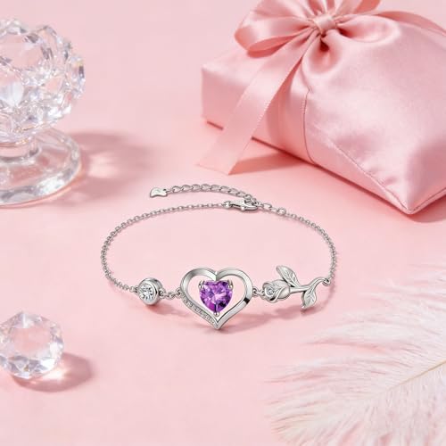 Image of 1CT Rose Heart Bracelet Moissanite Lab-Grown Sapphire Ruby Emerald&More 18K White Rose Gold Plated Anniversary Birthday Gift for Wife Girlfriend Mom Daughter Mothers Day Gift for Mom