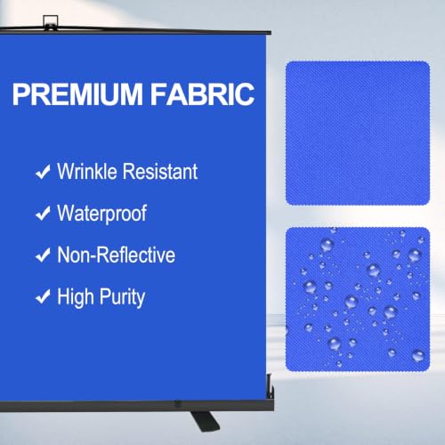Image of Emart 77in x 92in Collapsible Blue Backdrop Retractable Chromakey Photo Background with Solid Aluminium Base, Auto-Locking Frame, Wrinkle- Resistant Fabric for Video Studio, Live Game,Streaming
